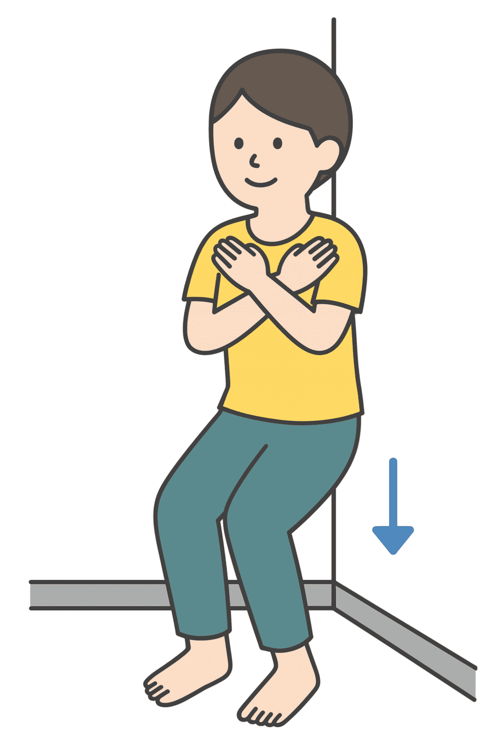 イスから立ち上がる際に膝が痛い人のストレッチ。内またでスクワットをする。