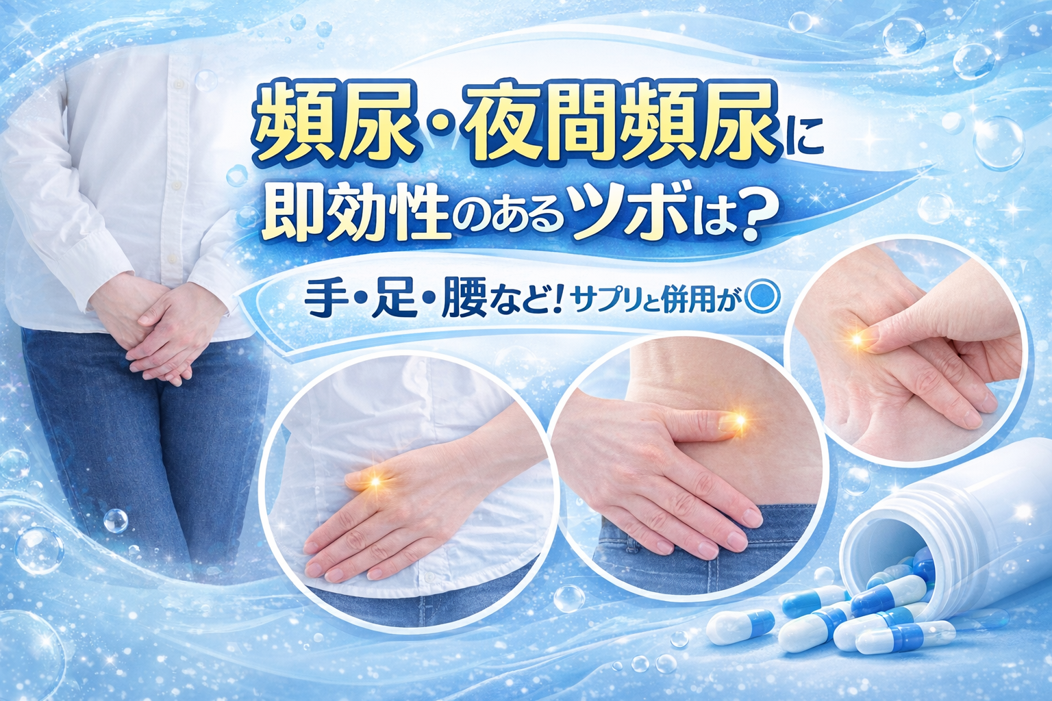 頻尿・夜間頻尿に即効性のあるツボは?手・足・腰など!サプリと併用が◎